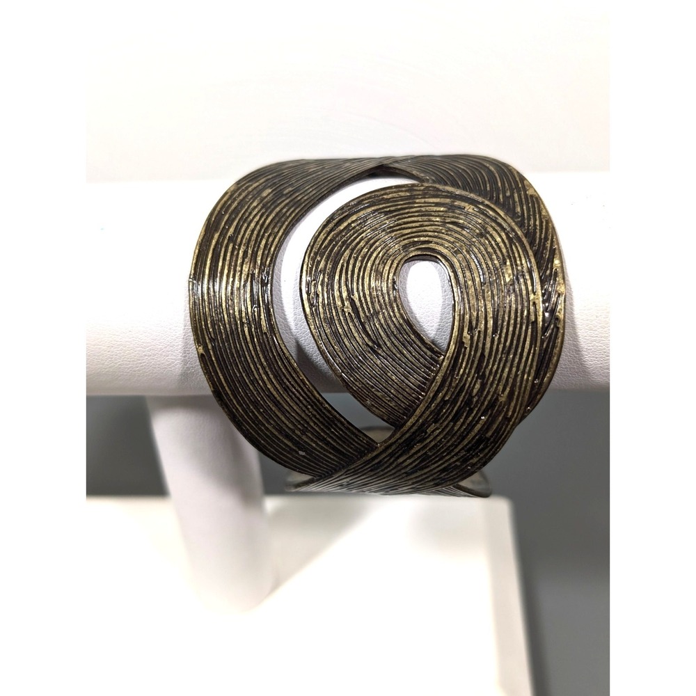 Bronze Tone Tribal‎ Boho Wide Cuff Bracelet Egyptian Revival Textured 7.5"